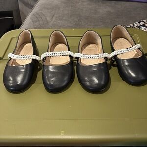 Two Elegant Black Kids Shoes with Pearl Strap